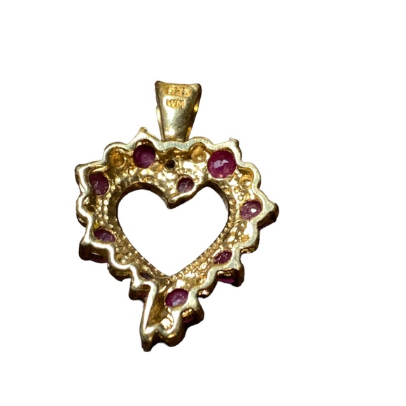 Charm, Sterling Silver Heart charm or pendant with rubies and white sapphires. - Picture 3 of 10